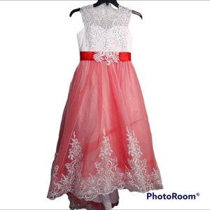 Girls White Lace Bodice with Pink Tulle Skirt Formal Dress